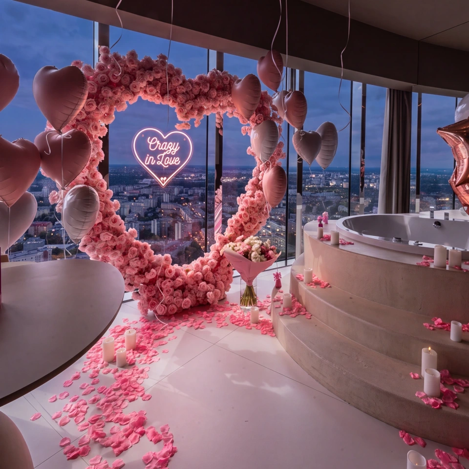 Pink Dream — różowe serce, neon i dekoracja przy jacuzzi