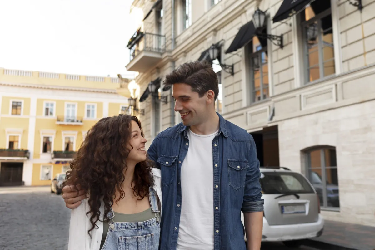 Pár na procházce ulicí ve Vratislavi