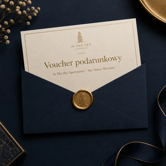 Voucher papierowy w granatowej kopercie z pieczęcią