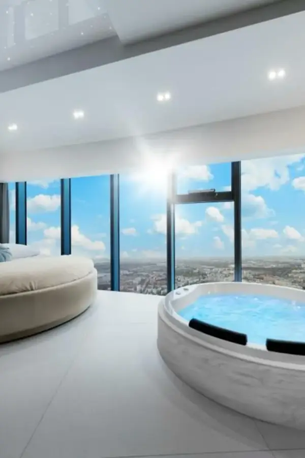 Apartament Santorini z jacuzzi przy oknie w Sky Tower